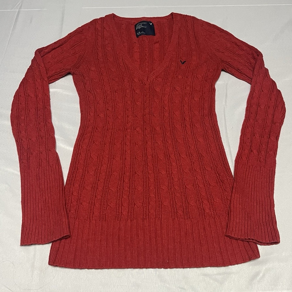 Y2K American Eagle Babydoll Sweater Womens L Red Knit Bella Coquette